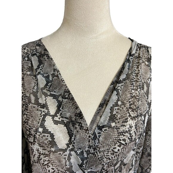 Zara Womens Sheer  Brown Black Bodysuit Snake Print Chiffon Long Sleeves Top  M - Picture 2 of 8